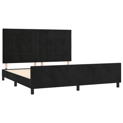 Bedframe Met Hoofdeinde Fluweel Zwart 180 x 200 cm Blok met vierkanten