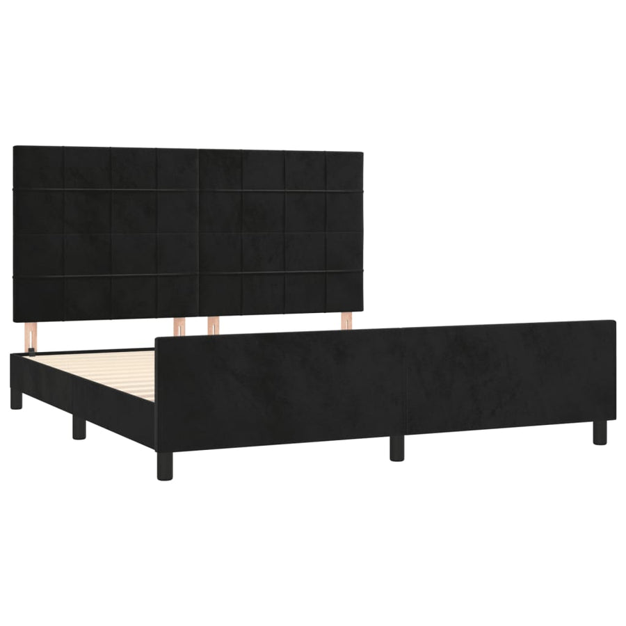 Bedframe Met Hoofdeinde Fluweel Zwart 180 x 200 cm Blok met vierkanten