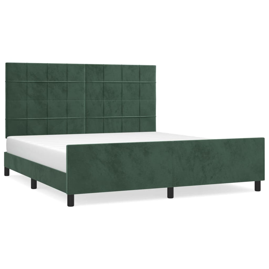 Bedframe Met Hoofdeinde Fluweel Donkergroen 180 x 200 cm Blok met vierkanten