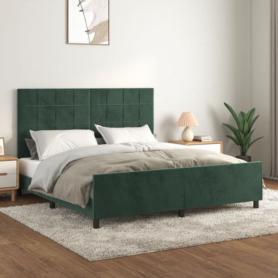 Bedframe Met Hoofdeinde Fluweel Donkergroen 180 x 200 cm Blok met vierkanten