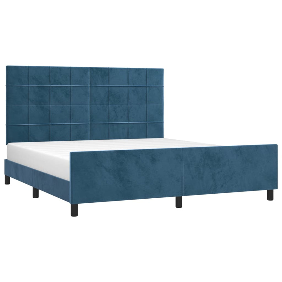 Bedframe Met Hoofdeinde Fluweel Donkerblauw 180 x 200 cm Blok met vierkanten