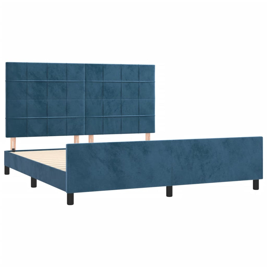 Bedframe Met Hoofdeinde Fluweel Donkerblauw 180 x 200 cm Blok met vierkanten