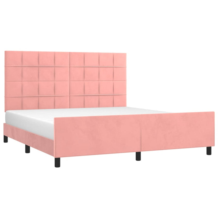 Bedframe Met Hoofdeinde Fluweel Roze 180 x 200 cm Blok met vierkanten
