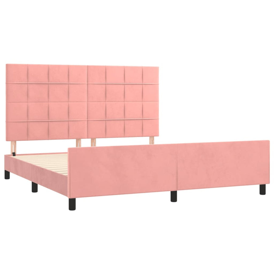Bedframe Met Hoofdeinde Fluweel Roze 180 x 200 cm Blok met vierkanten