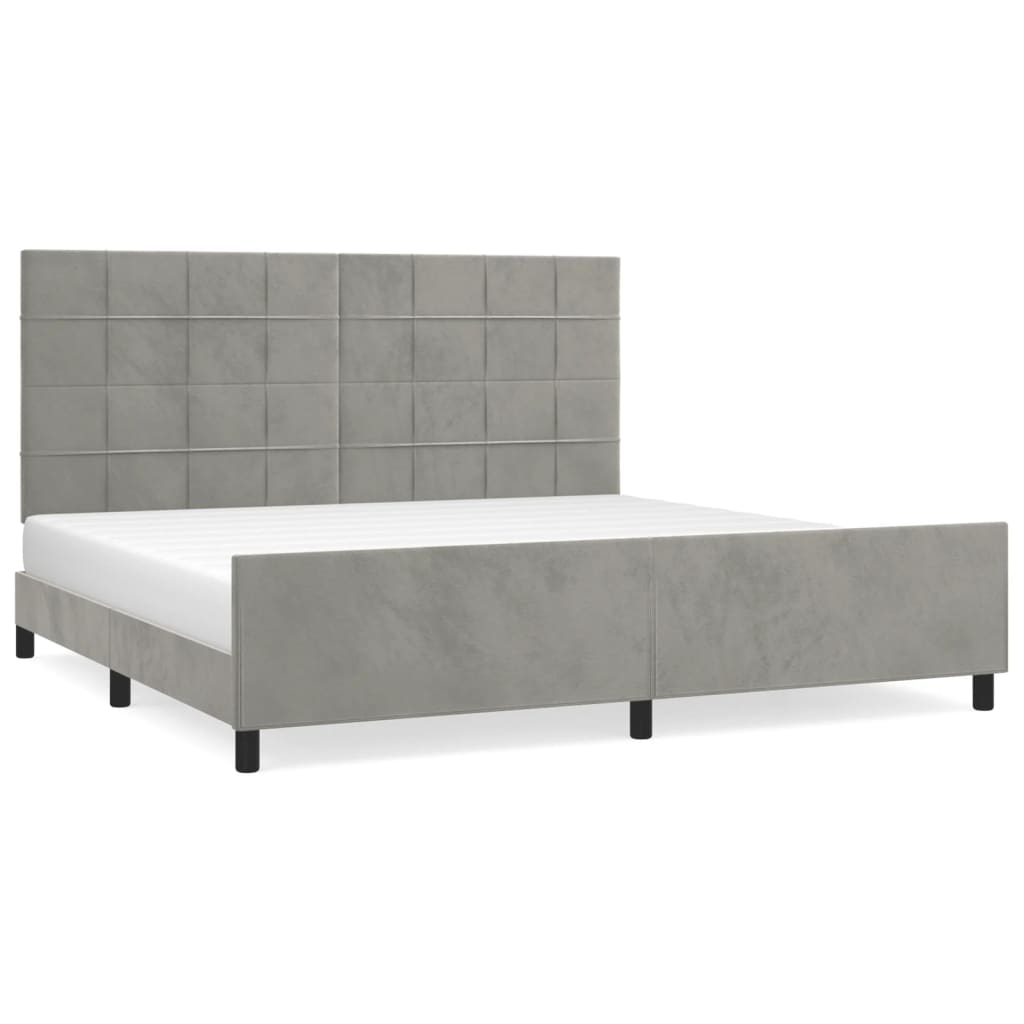 Bedframe Met Hoofdeinde Fluweel Lichtgrijs 200 x 200 cm Blok met vierkanten