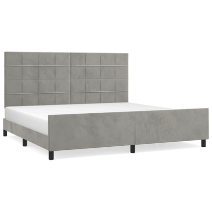 Bedframe Met Hoofdeinde Fluweel Lichtgrijs 200 x 200 cm Blok met vierkanten