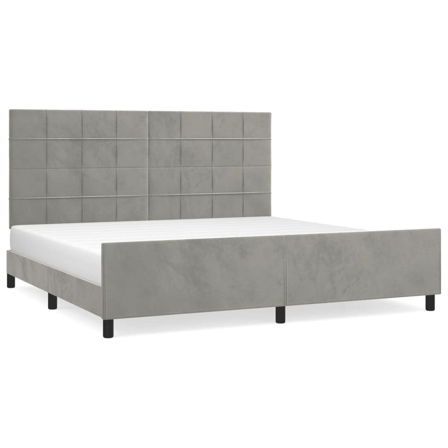 Bedframe Met Hoofdeinde Fluweel Lichtgrijs 200 x 200 cm Blok met vierkanten