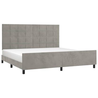 Bedframe Met Hoofdeinde Fluweel Lichtgrijs 200 x 200 cm Blok met vierkanten
