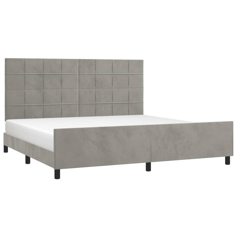 Bedframe Met Hoofdeinde Fluweel Lichtgrijs 200 x 200 cm Blok met vierkanten