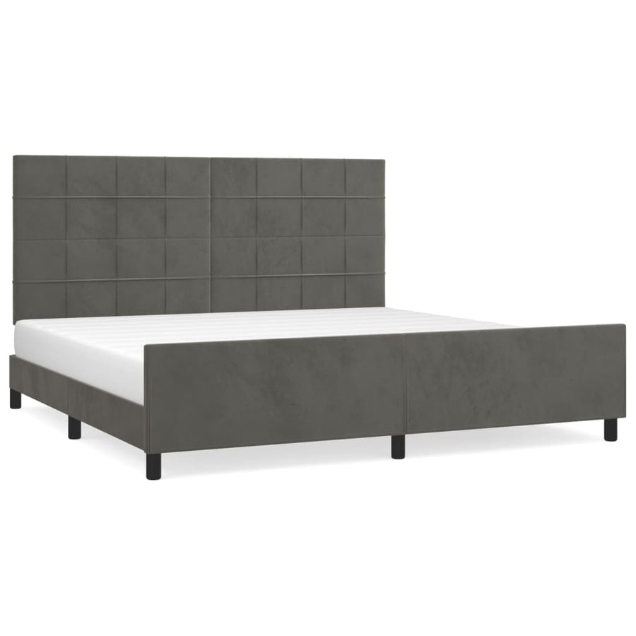 Bedframe Met Hoofdeinde Fluweel Donkergrijs 200 x 200 cm Blok met vierkanten