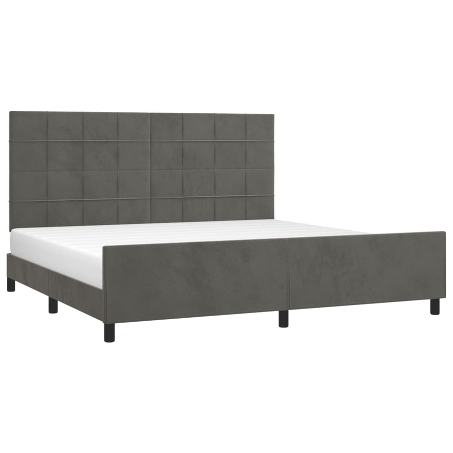 Bedframe Met Hoofdeinde Fluweel Donkergrijs 200 x 200 cm Blok met vierkanten