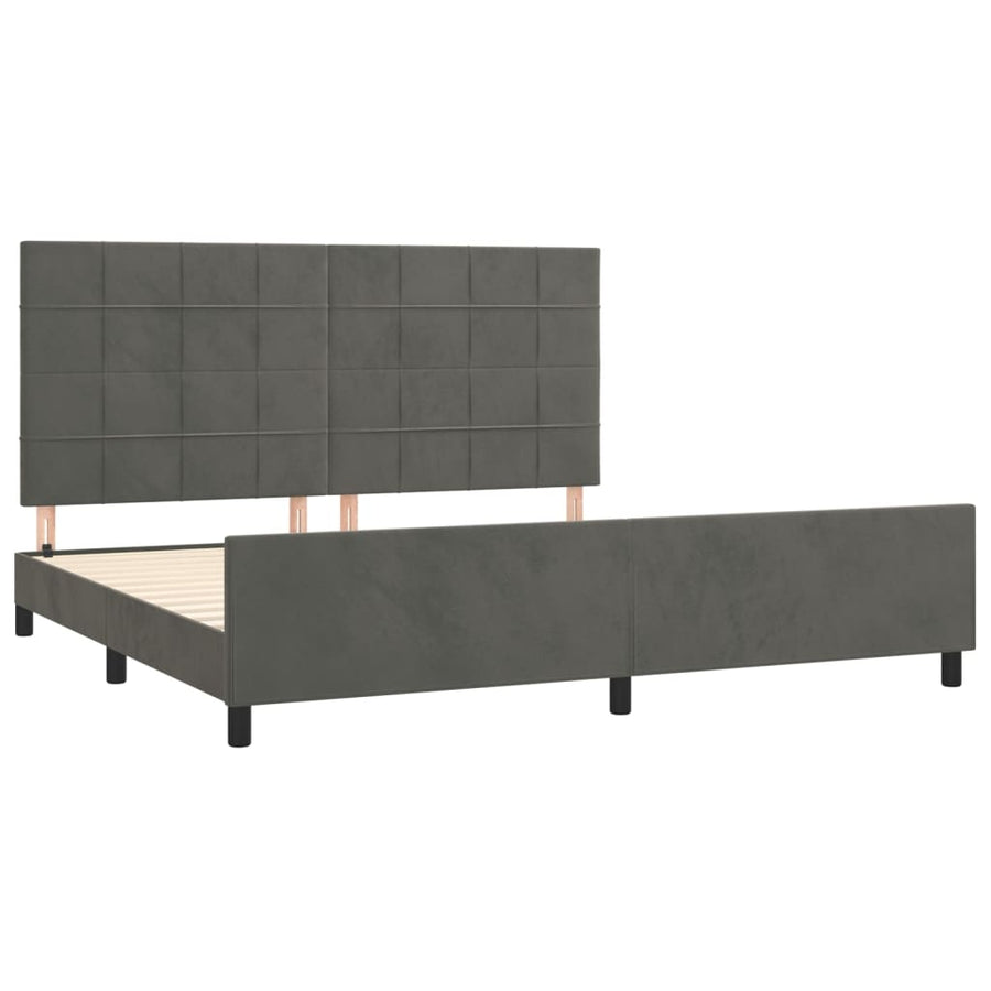 Bedframe Met Hoofdeinde Fluweel Donkergrijs 200 x 200 cm Blok met vierkanten