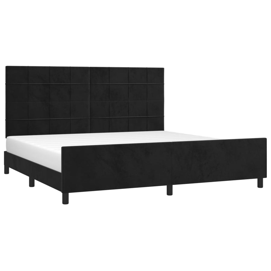 Bedframe Met Hoofdeinde Fluweel Zwart 200 x 200 cm Blok met vierkanten