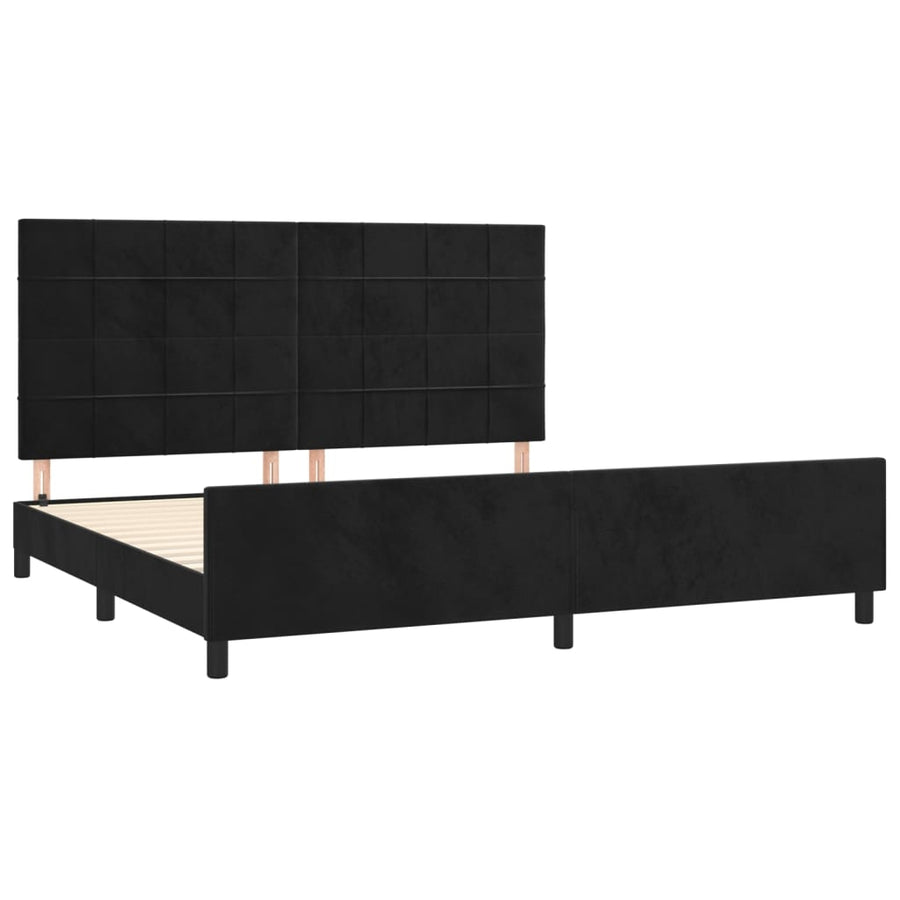 Bedframe Met Hoofdeinde Fluweel Zwart 200 x 200 cm Blok met vierkanten