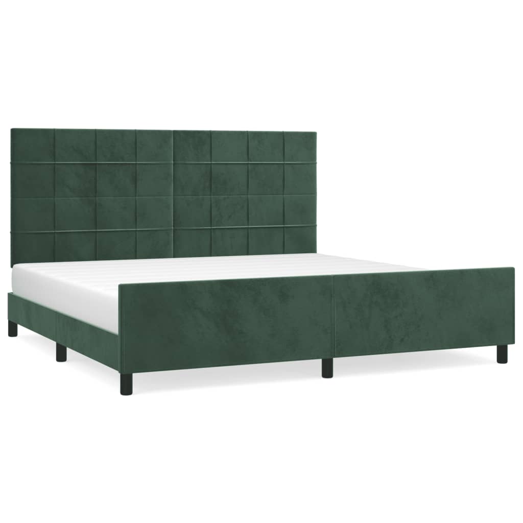 Bedframe Met Hoofdeinde Fluweel Donkergroen 200 x 200 cm Blok met vierkanten