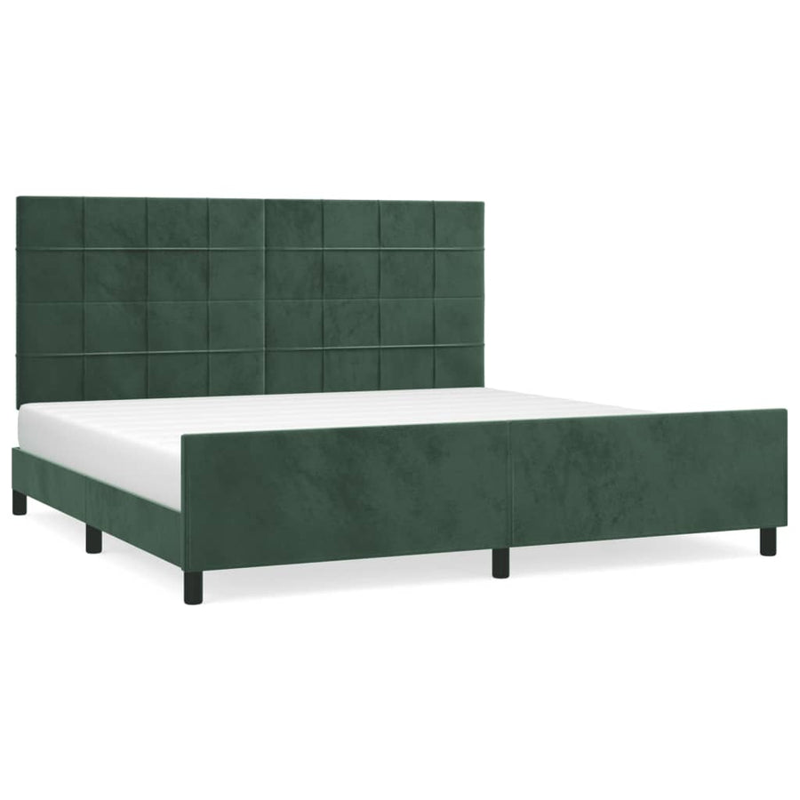 Bedframe Met Hoofdeinde Fluweel Donkergroen 200 x 200 cm Blok met vierkanten