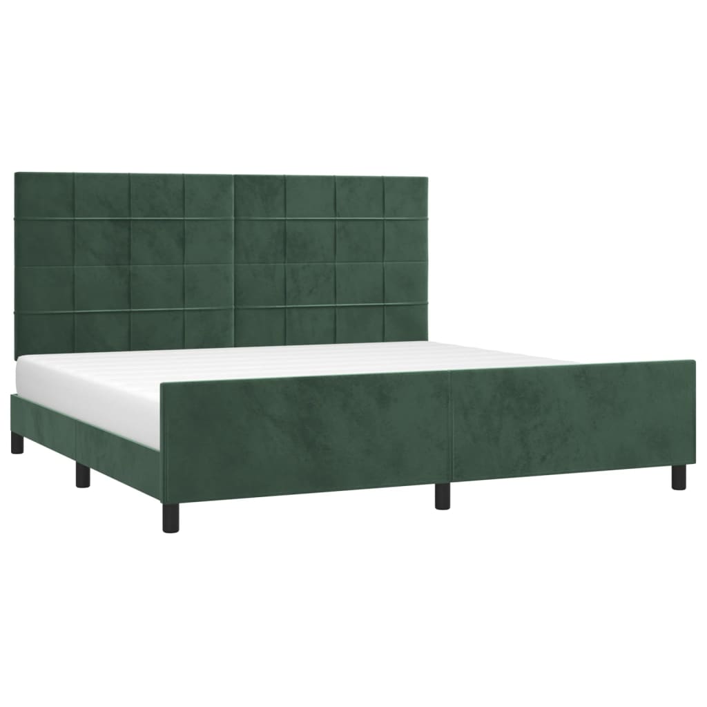 Bedframe Met Hoofdeinde Fluweel Donkergroen 200 x 200 cm Blok met vierkanten