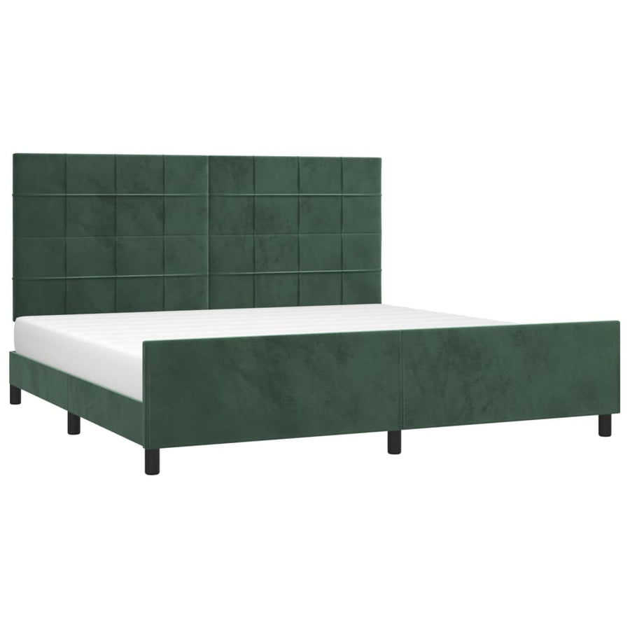 Bedframe Met Hoofdeinde Fluweel Donkergroen 200 x 200 cm Blok met vierkanten