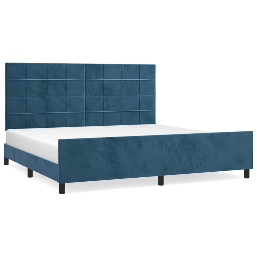 Bedframe Met Hoofdeinde Fluweel Donkerblauw 200 x 200 cm Blok met vierkanten