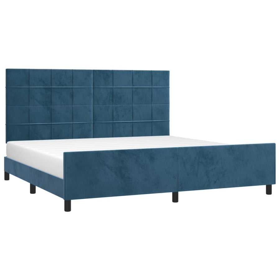 Bedframe Met Hoofdeinde Fluweel Donkerblauw 200 x 200 cm Blok met vierkanten