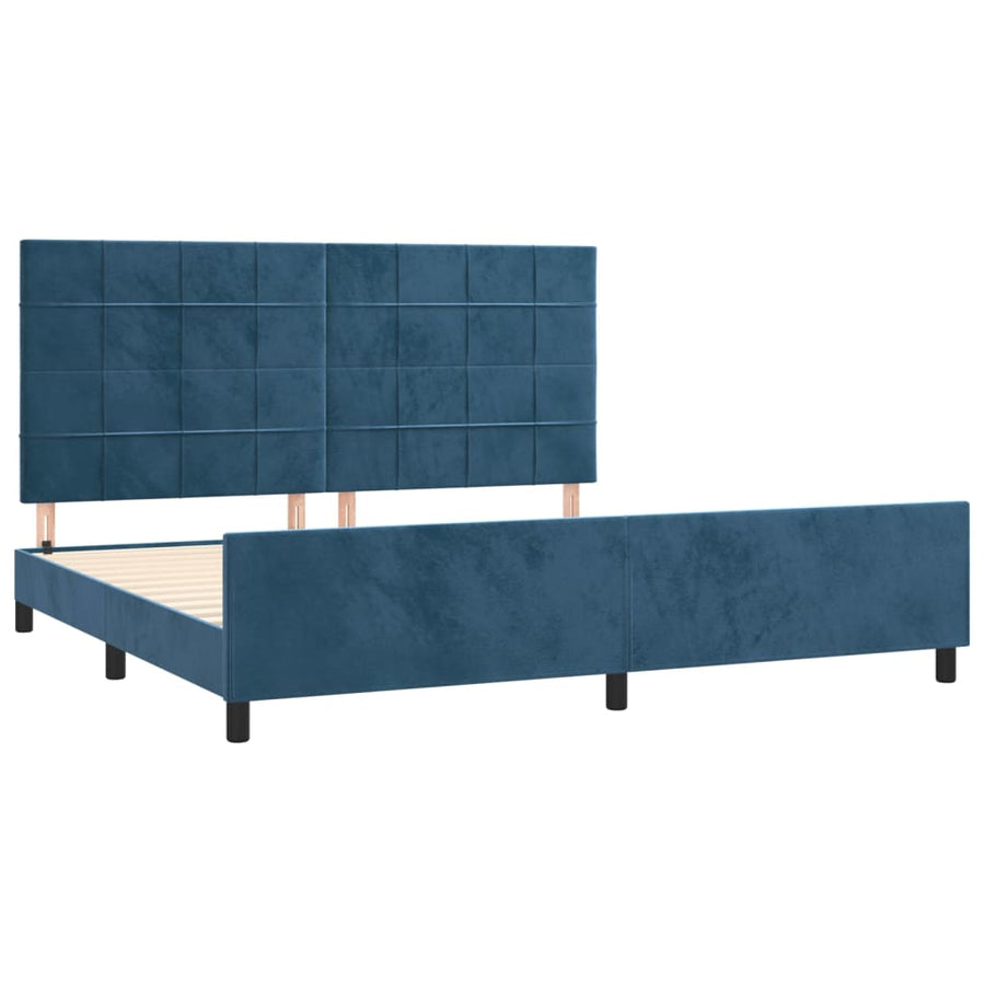 Bedframe Met Hoofdeinde Fluweel Donkerblauw 200 x 200 cm Blok met vierkanten