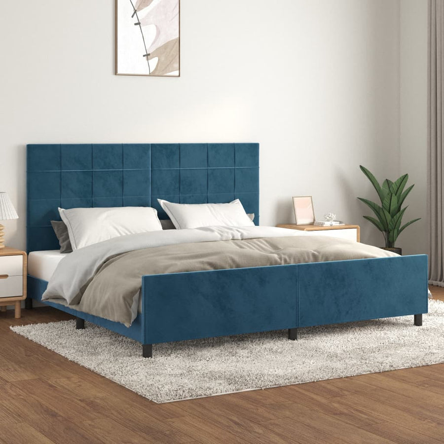 Bedframe Met Hoofdeinde Fluweel Donkerblauw 200 x 200 cm Blok met vierkanten