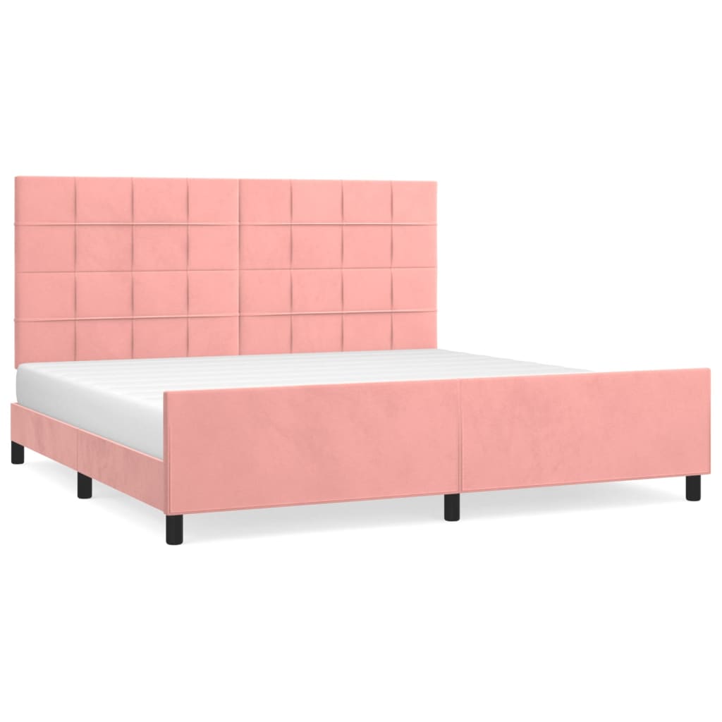 Bedframe Met Hoofdeinde Fluweel Roze 200 x 200 cm Blok met vierkanten