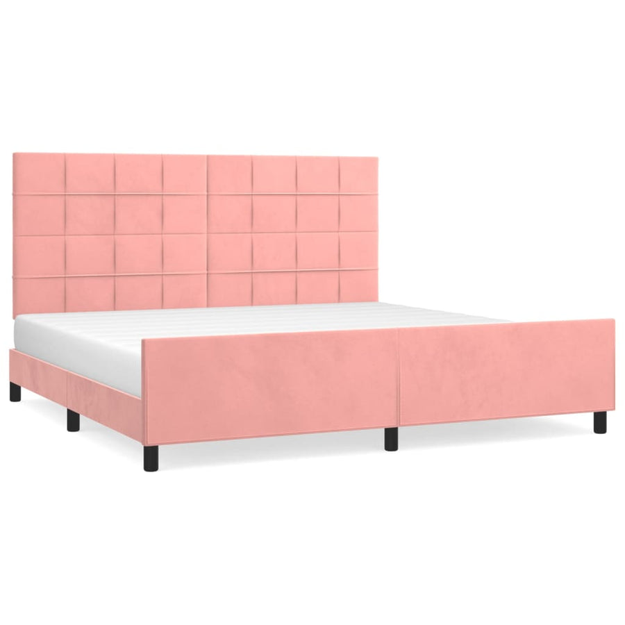 Bedframe Met Hoofdeinde Fluweel Roze 200 x 200 cm Blok met vierkanten