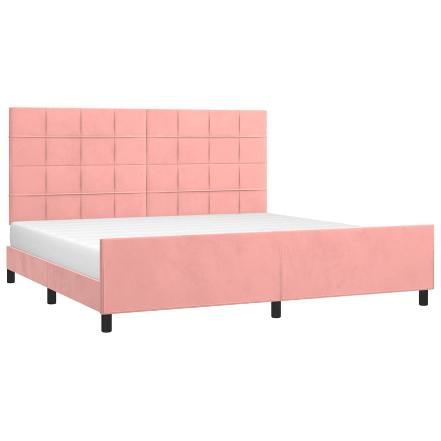 Bedframe Met Hoofdeinde Fluweel Roze 200 x 200 cm Blok met vierkanten