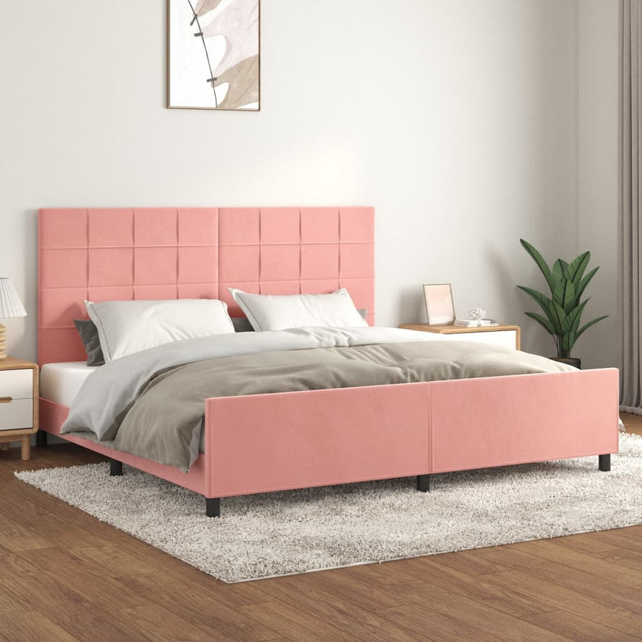 Bedframe Met Hoofdeinde Fluweel Roze 200 x 200 cm Blok met vierkanten