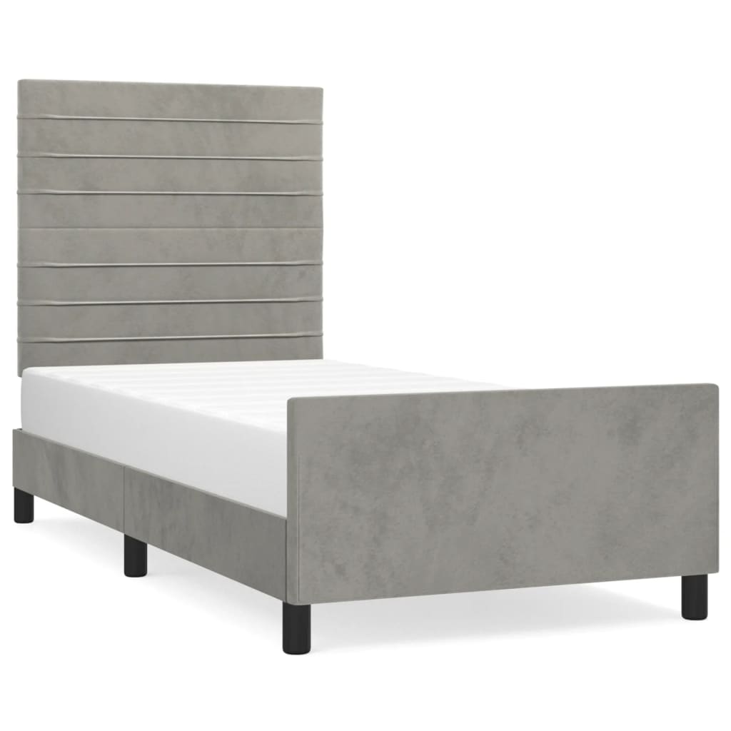 Bedframe Met Hoofdeinde Fluweel Lichtgrijs 80 x 200 cm Horizontale strepen