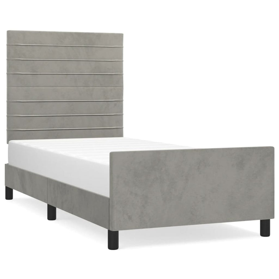 Bedframe Met Hoofdeinde Fluweel Lichtgrijs 80 x 200 cm Horizontale strepen
