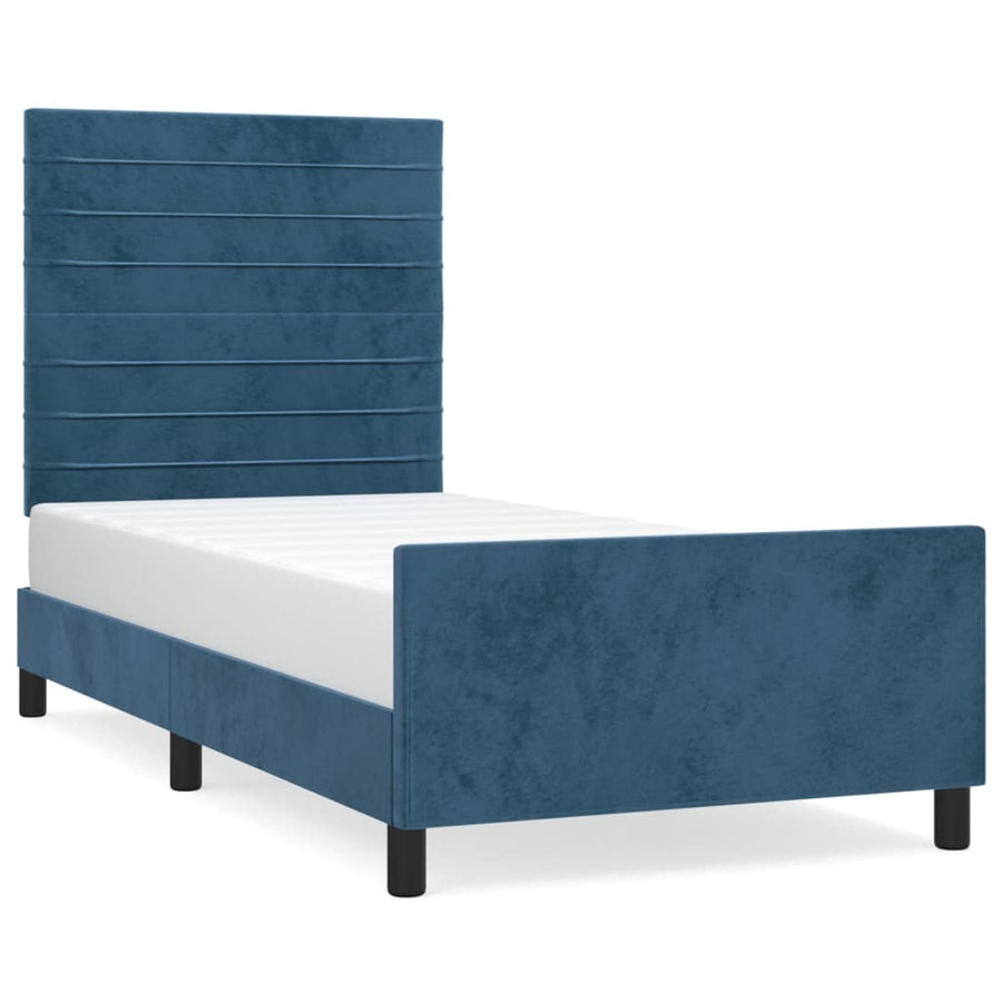 Bedframe Met Hoofdeinde Fluweel Donkerblauw 80 x 200 cm Horizontale strepen