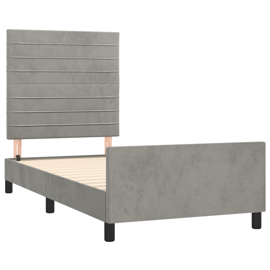 Bedframe Met Hoofdeinde Fluweel Lichtgrijs 90 x 190 cm Horizontale strepen