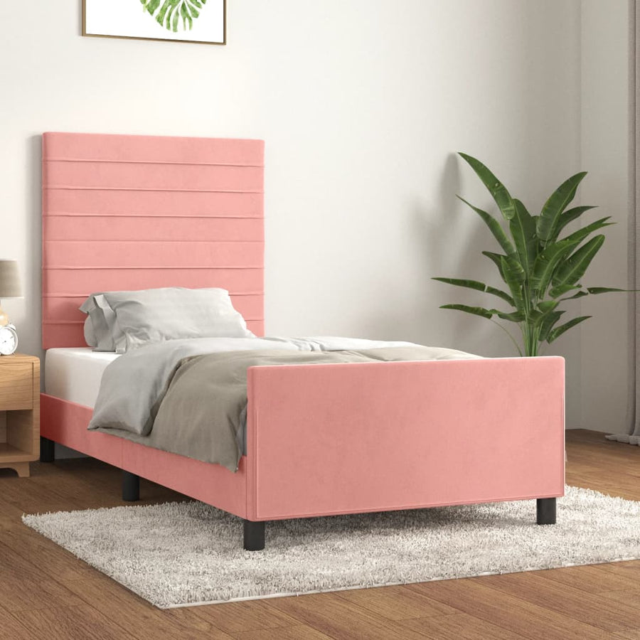 Bedframe Met Hoofdeinde Fluweel Roze 90 x 200 cm Horizontale strepen