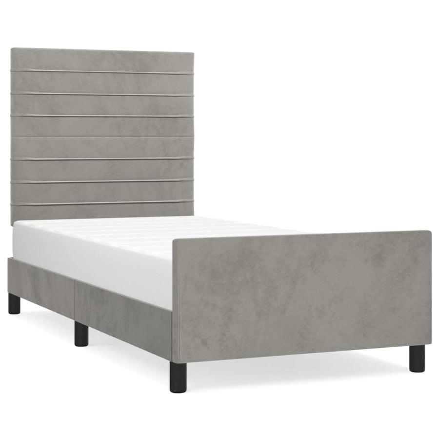 Bedframe Met Hoofdeinde Fluweel Lichtgrijs 100 x 200 cm Horizontale strepen