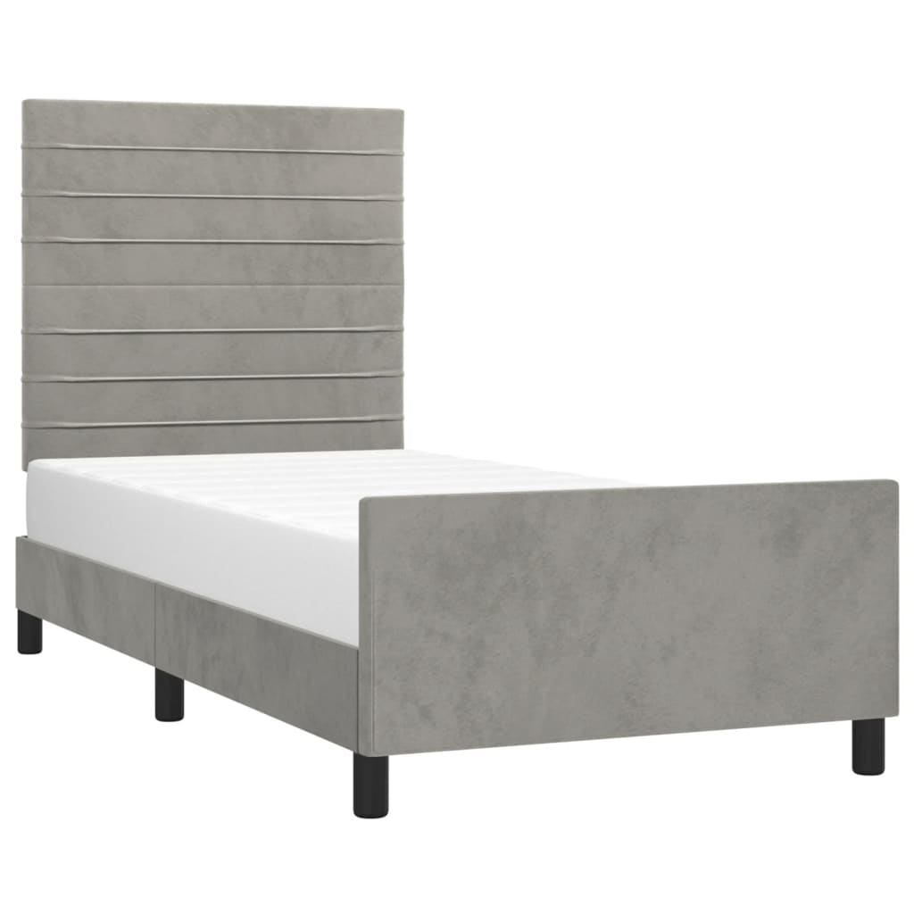 Bedframe Met Hoofdeinde Fluweel Lichtgrijs 100 x 200 cm Horizontale strepen