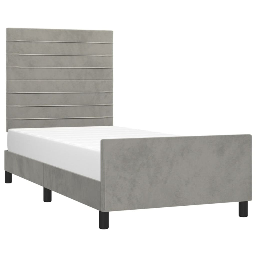 Bedframe Met Hoofdeinde Fluweel Lichtgrijs 100 x 200 cm Horizontale strepen