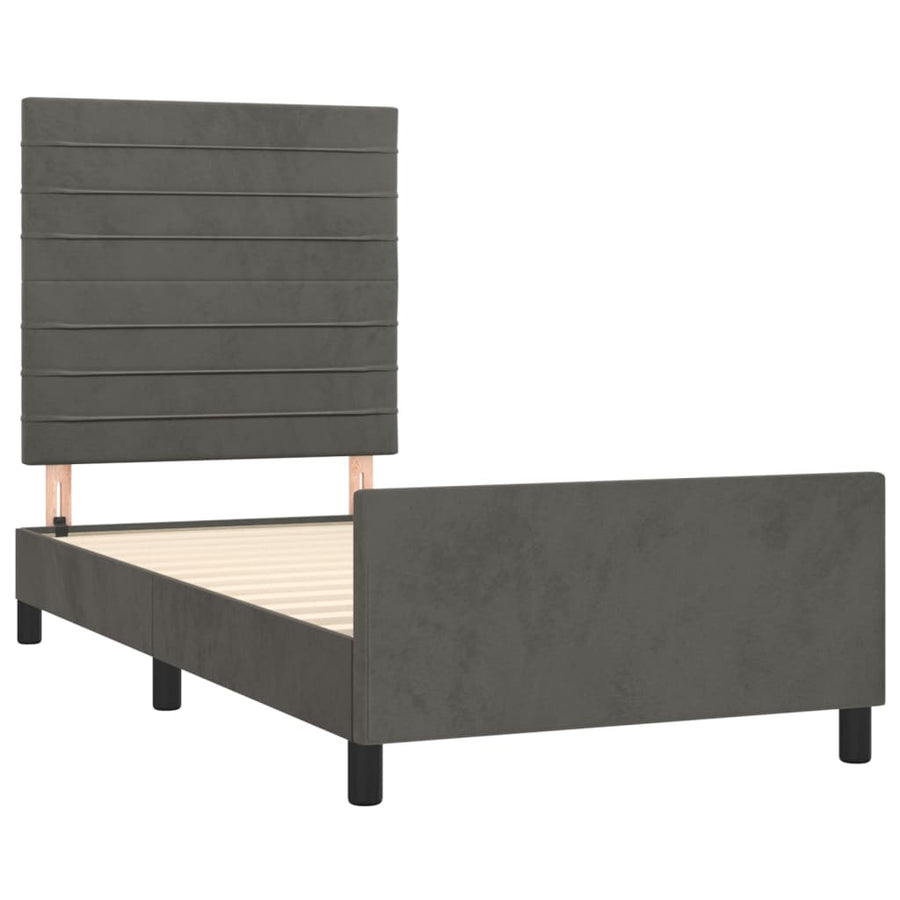 Bedframe Met Hoofdeinde Fluweel Donkergrijs 100 x 200 cm Horizontale strepen