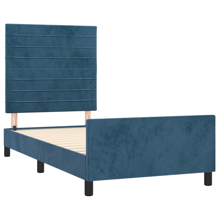 Bedframe met hoofdeinde fluweel donkerblauw 100x200 cm 100 x 200 cm Horizontale strepen