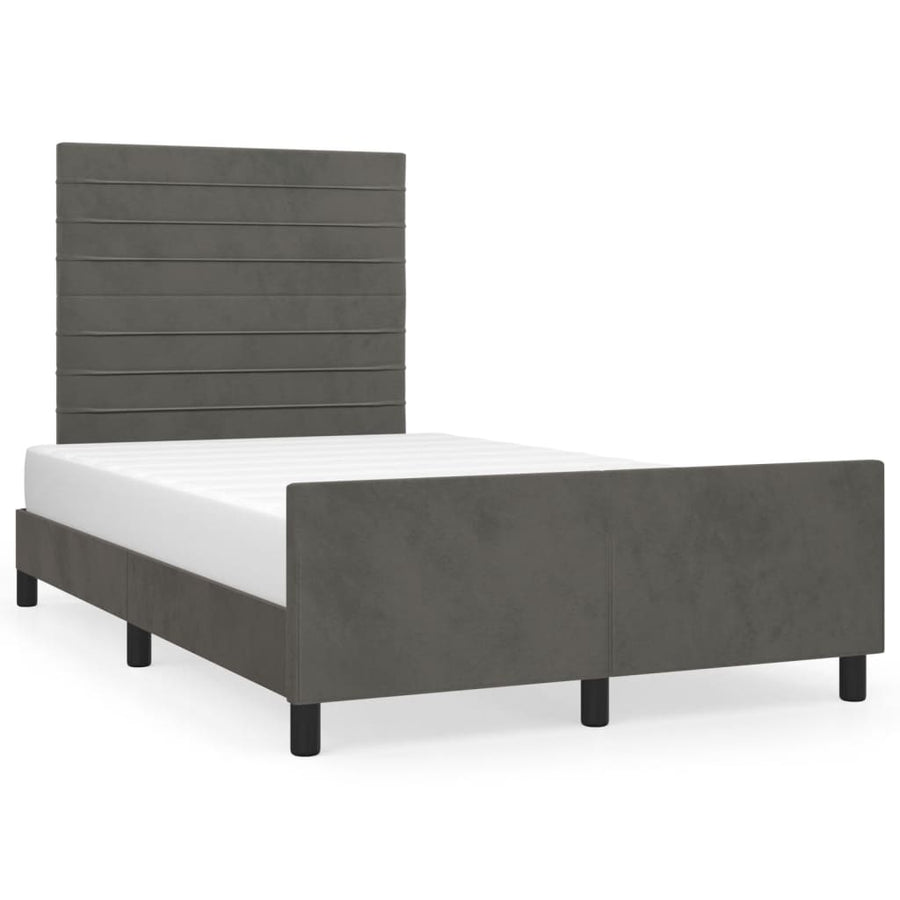 Bedframe Met Hoofdeinde Fluweel Donkergrijs 120 x 200 cm Horizontale strepen