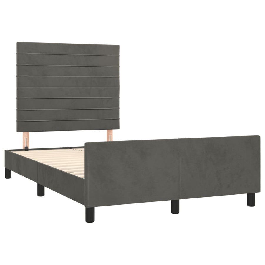 Bedframe Met Hoofdeinde Fluweel Donkergrijs 120 x 200 cm Horizontale strepen