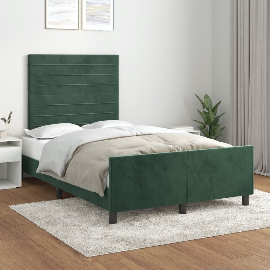 Bedframe Met Hoofdeinde Fluweel Donkergroen 120 x 200 cm Horizontale strepen
