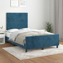 Bedframe Met Hoofdeinde Fluweel Donkerblauw 120 x 200 cm Horizontale strepen