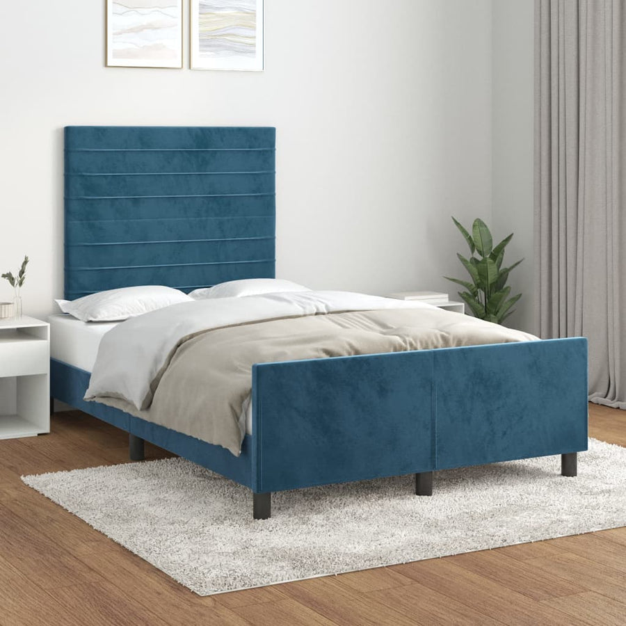 Bedframe Met Hoofdeinde Fluweel Donkerblauw 120 x 200 cm Horizontale strepen