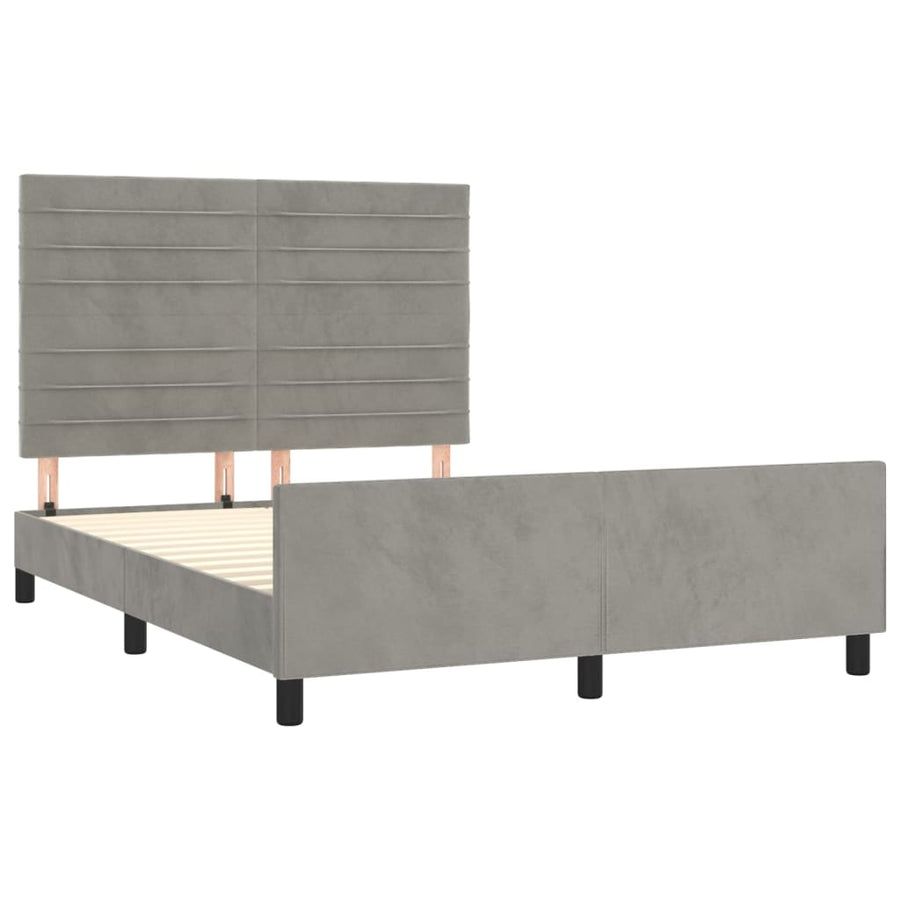 Bedframe Met Hoofdeinde Fluweel Lichtgrijs 140 x 190 cm Horizontale strepen