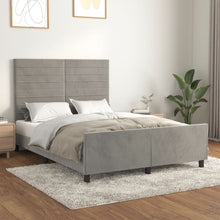 Bedframe Met Hoofdeinde Fluweel Lichtgrijs 140 x 190 cm Horizontale strepen