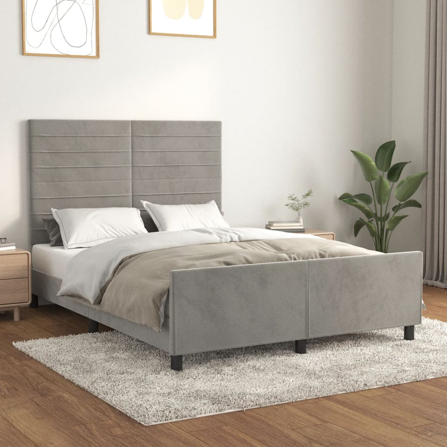 Bedframe Met Hoofdeinde Fluweel Lichtgrijs 140 x 190 cm Horizontale strepen