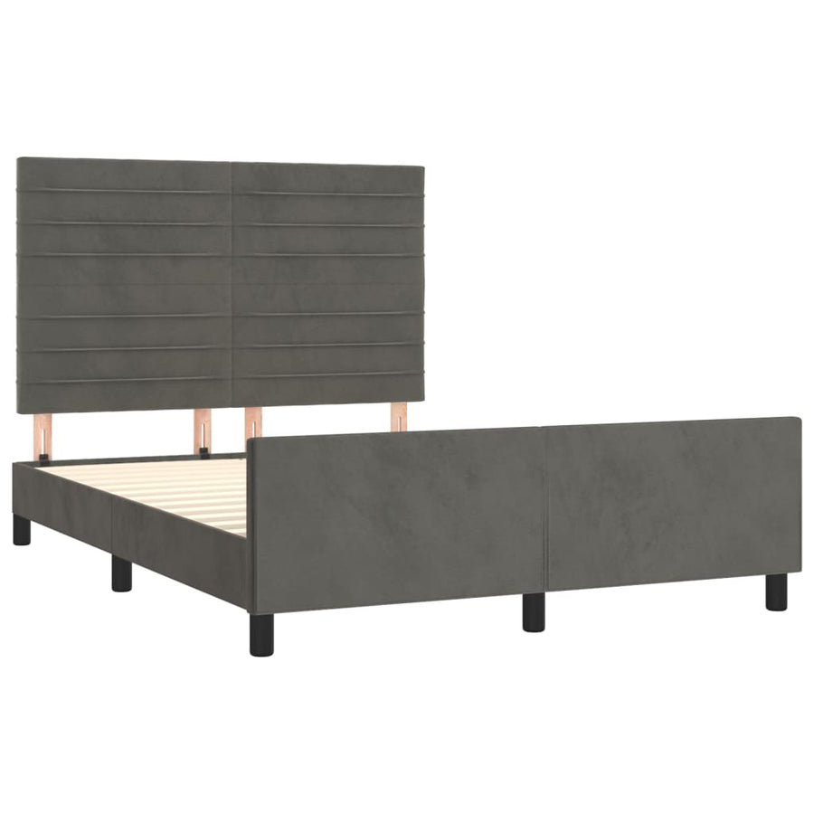 Bedframe Met Hoofdeinde Fluweel Donkergrijs 140 x 190 cm Horizontale strepen