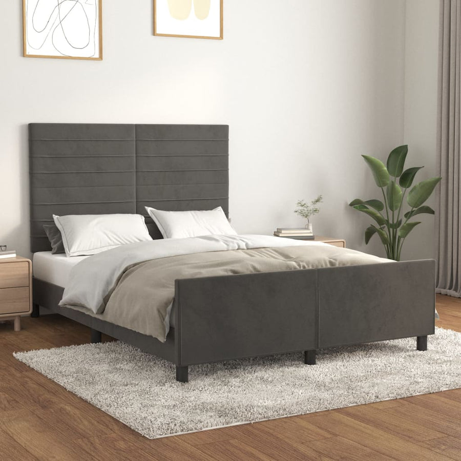 Bedframe Met Hoofdeinde Fluweel Donkergrijs 140 x 190 cm Horizontale strepen
